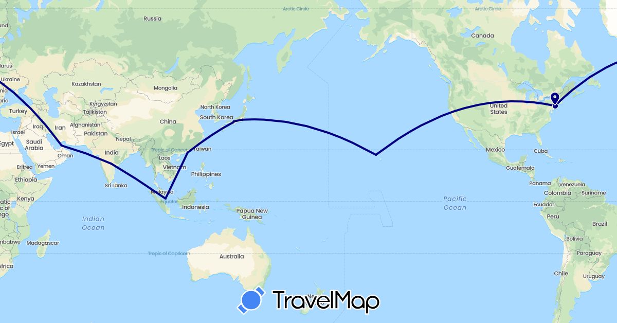 TravelMap itinerary: driving in United Arab Emirates, China, India, Japan, Singapore, United States (Asia, North America)